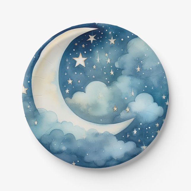 Assiettes En Carton Plaque de papier ciel lune et nuit (Devant)