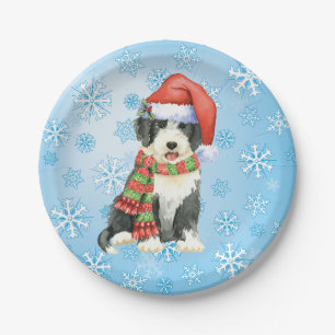 Assiettes En Carton Plaque de papier Collie à l'effigie de Noël