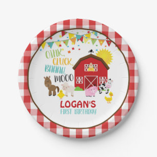 Assiettes En Carton Plaque de papier d'anniversaire de la ferme - blan