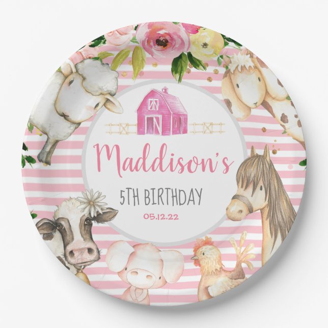 Assiettes En Carton Plaque de papier d'anniversaire de la ferme pour f (Devant)