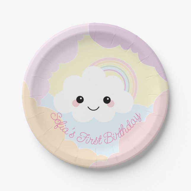 Assiettes En Carton Plaque de papier d'anniversaire Sofia Cloud (Devant)