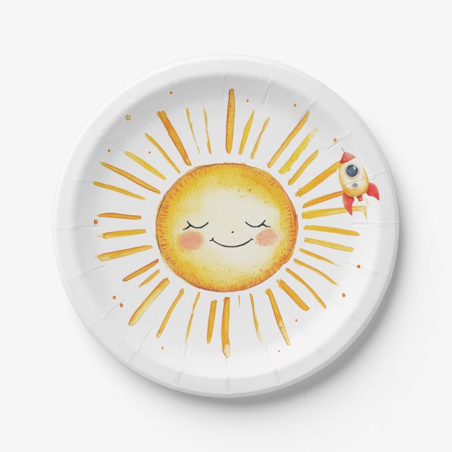 Assiettes En Carton Plaque de papier d'anniversaire Sun et Rockets (Devant)
