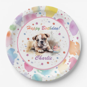 Assiettes En Carton Plaque de papier d'aquarelle Bulldog