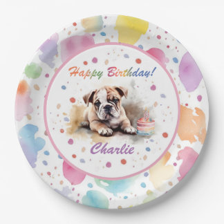Assiettes En Carton Plaque de papier d'aquarelle Bulldog