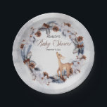 Assiettes En Carton Plaque de papier de Baby shower de fleurs de cerf<br><div class="desc">Baby shower à thème de cerfs doux automne et hiver baies florales aquarelle et design feuille avec deux petits cerfs mignons regardant les détails de votre douche de chaque côté.</div>