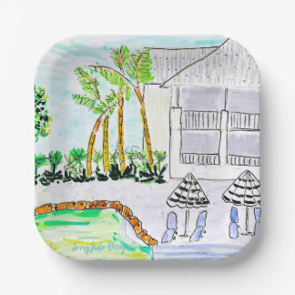 Assiettes En Carton Plaque de papier de bord de piscine Tropical par A