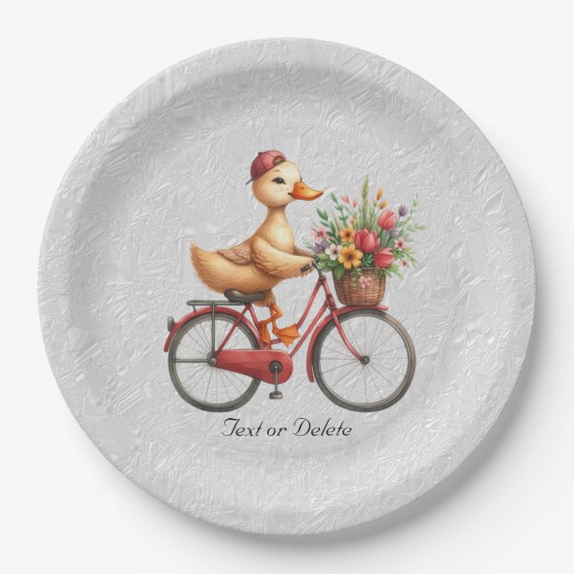 Assiettes En Carton Plaque de papier de canard à bicyclette florale (Devant)