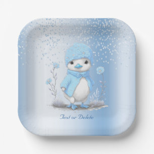 Assiettes En Carton Plaque de papier de canard bleu aquarelle