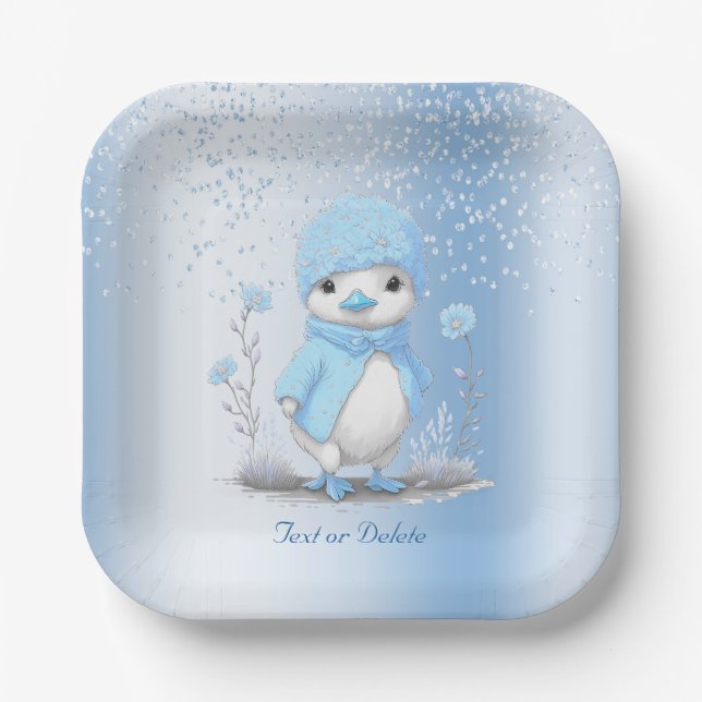 Assiettes En Carton Plaque de papier de canard bleu aquarelle (Recto)