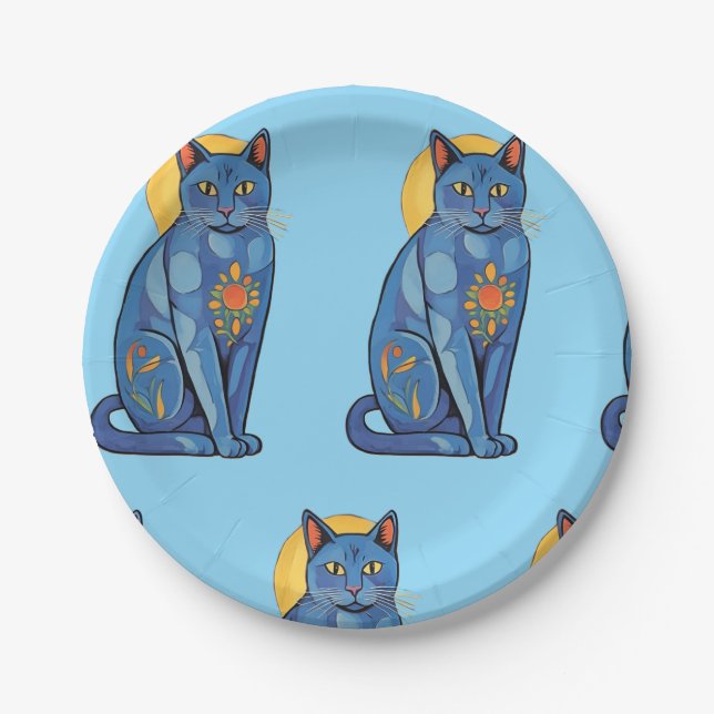 Assiettes En Carton Plaque de papier de chat bleu (Devant)
