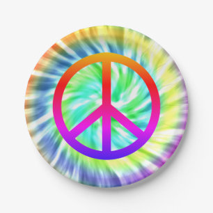 Assiettes En Carton Plaque de papier de conception Tie Dye Peace Sign