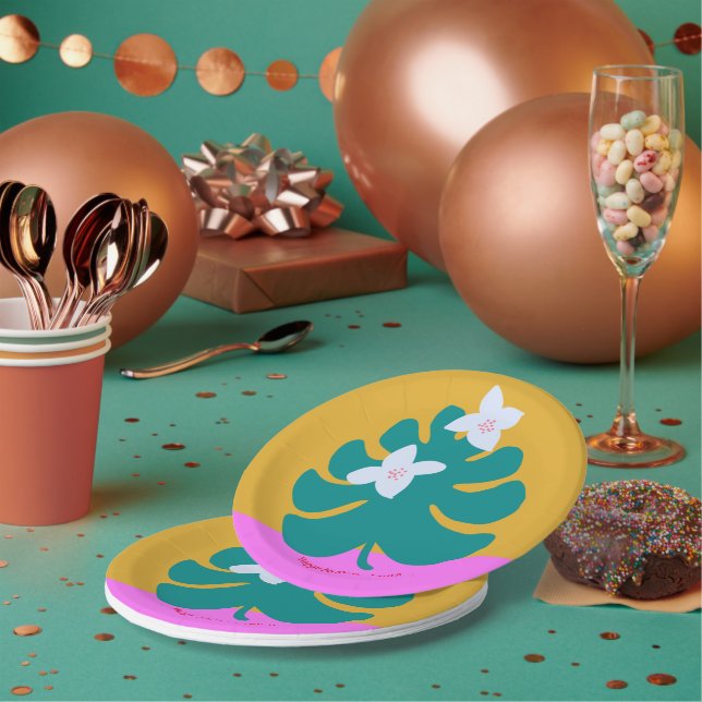 Assiettes En Carton Plaque de papier de fête moderne de nom de palme p (Multi)