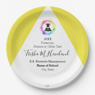 Assiettes En Carton Plaque de papier de fin d'études Jaune et blanc HA