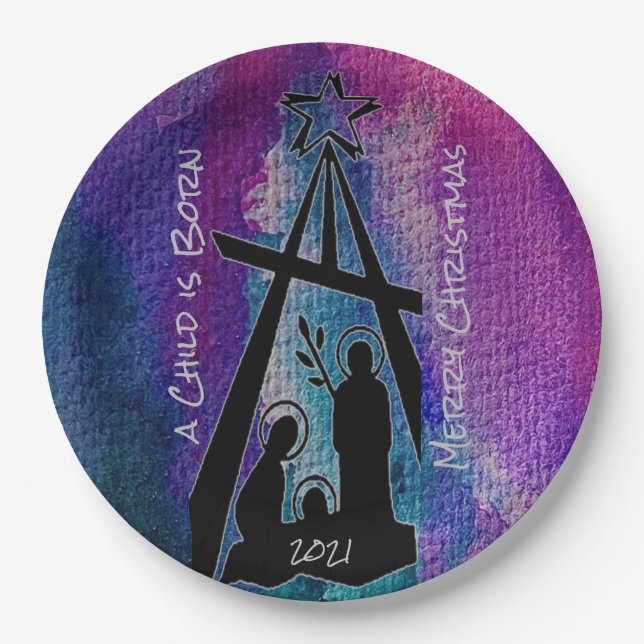 Assiettes En Carton Plaque de papier de la Nativité en verre tendu (Devant)