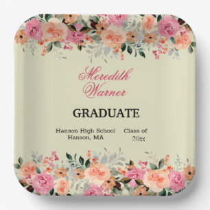 Assiettes En Carton Plaque de papier de la partie de graduation floral