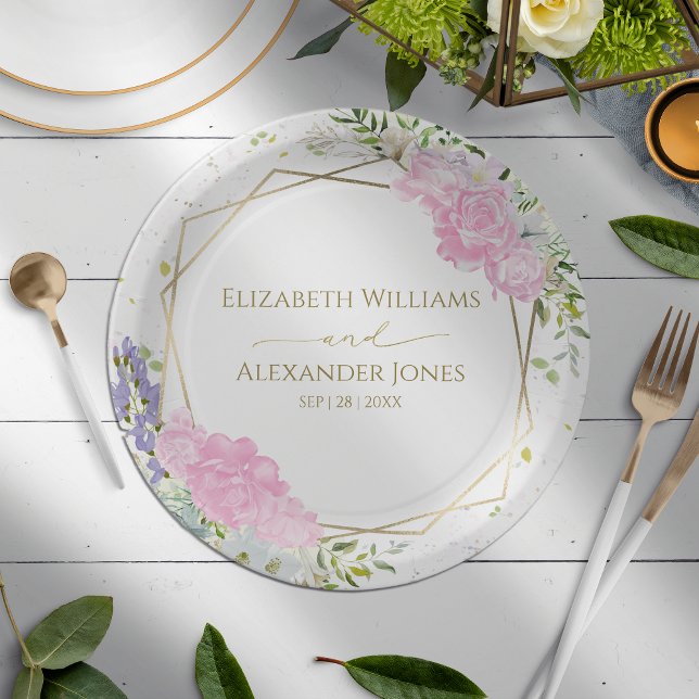 Assiettes En Carton Plaque de papier de mariage de printemps Pastel Fl (Créateur téléchargé)