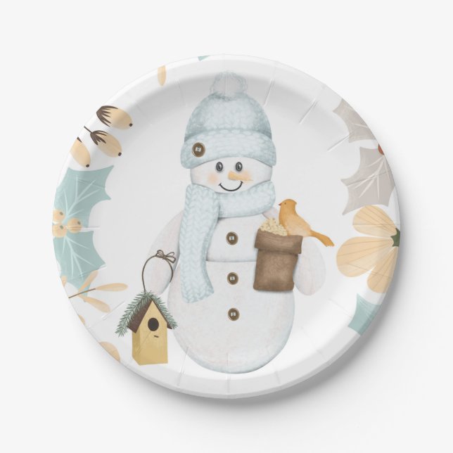 Assiettes En Carton Plaque de papier de Noël Snowman | Festive (Devant)