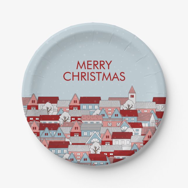Assiettes En Carton Plaque de papier de Noël Village (Devant)