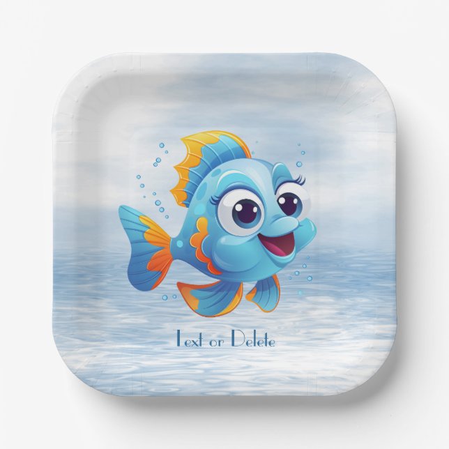 Assiettes En Carton Plaque de papier de poisson bleu (Recto)