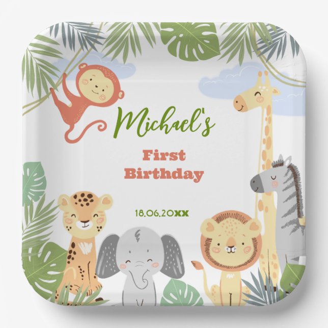 Assiettes En Carton Plaque de papier de premier anniversaire avec des  (Recto)