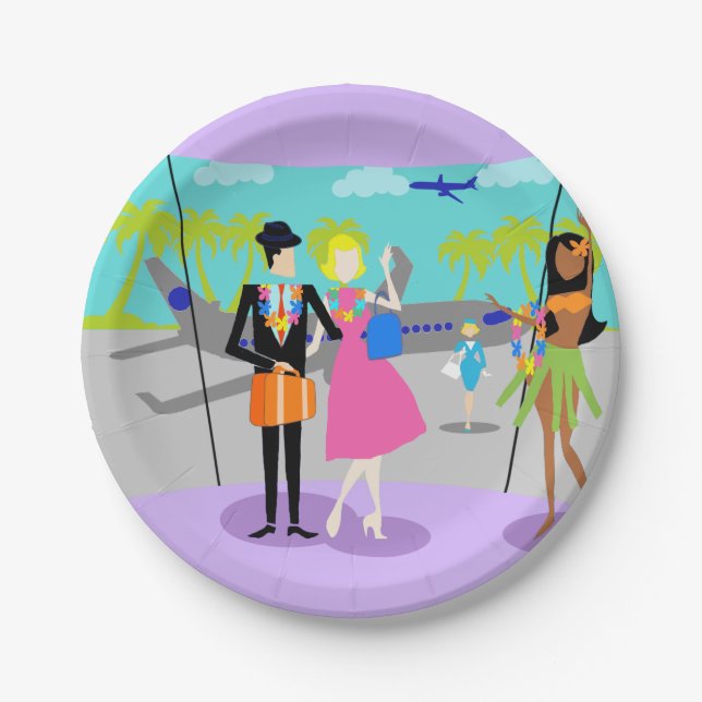 Assiettes En Carton Plaque de papier de vacances Tropical Retro (Devant)