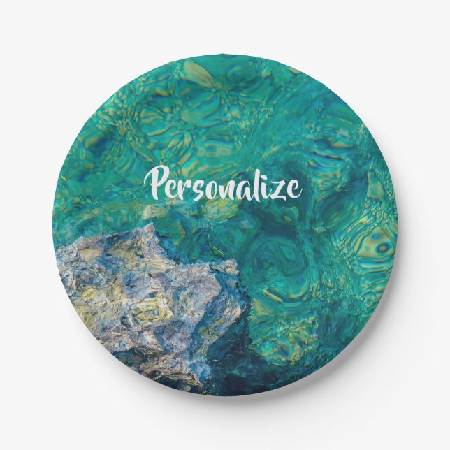 Assiettes En Carton Plaque de papier d'été d'eau océanique turquoise (Devant)
