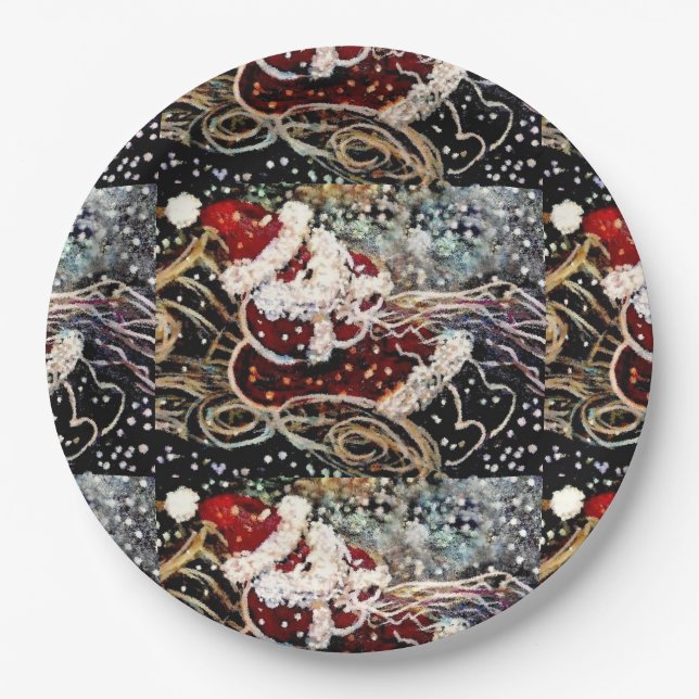 Assiettes En Carton Plaque de papier durable Père Noël avec traîneau (Devant)