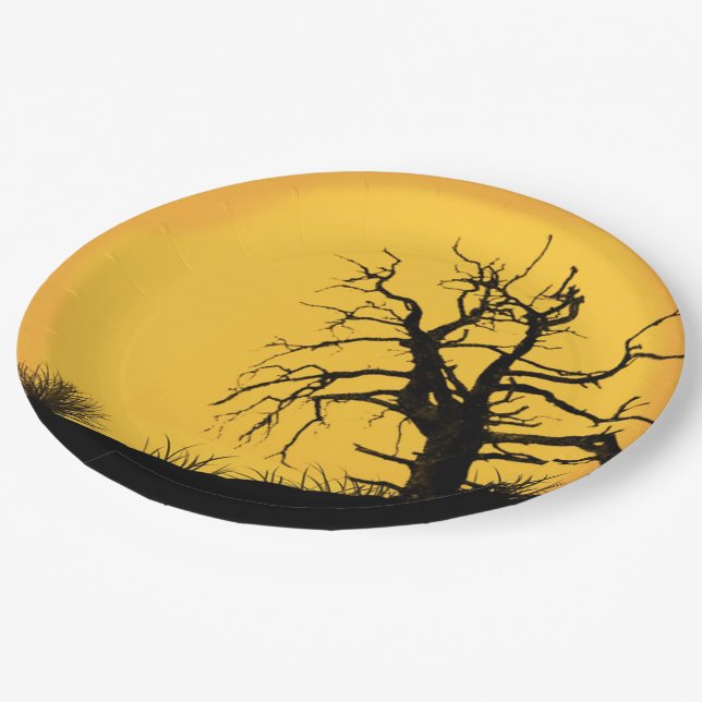 Assiettes En Carton Plaque de papier éffrayant Halloween Moon (Angle)