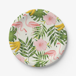 Assiettes En Carton Plaque de papier Flamant rose d'été tropicale