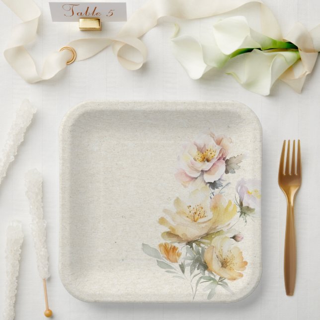 Assiettes En Carton Plaque de papier Floral Jaune d'été (Mariage)