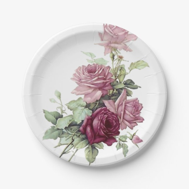 Assiettes En Carton Plaque De Papier Floral Rose Et Maron (Devant)