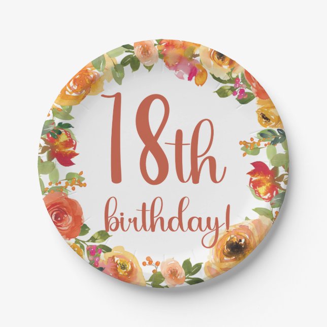 Assiettes En Carton Plaque de papier florale 18e anniversaire (Devant)