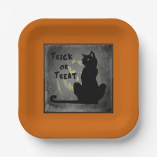 Assiettes En Carton Plaque de papier Halloween Chat noir ou de traitem