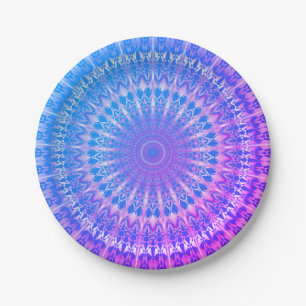 Assiettes En Carton Plaque de papier Mandala bleu turquoise violet