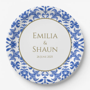 Assiettes En Carton Plaque de papier Mariage bleu italien traditionnel