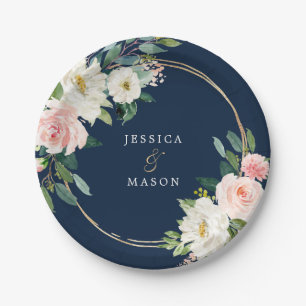 Assiettes En Carton Plaque de papier Mariage Blue Gold Blush