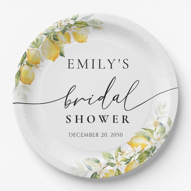 Assiettes En Carton Plaque de papier Mariage citron et vert (Devant)