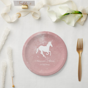 Assiettes En Carton Plaque de papier Mariage Unicorne rose
