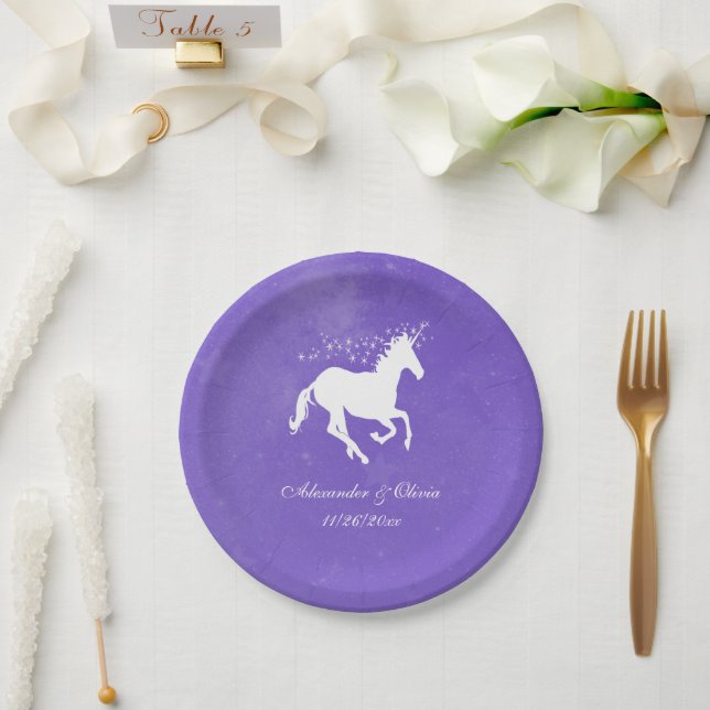 Assiettes En Carton Plaque de papier Mariage Unicorne violet (Mariage)