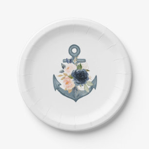 Assiettes En Carton Plaque de papier marine avec Ancre florale