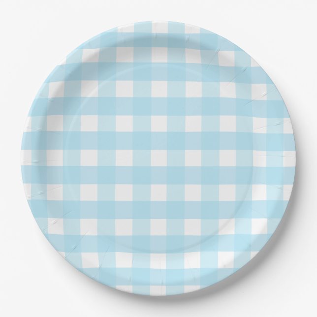 Assiettes En Carton Plaque de papier Motif Pastel Blue En vichy (Devant)