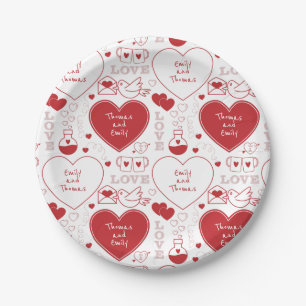 Assiettes En Carton Plaque de papier Motif Valentine - Rouge sur blanc