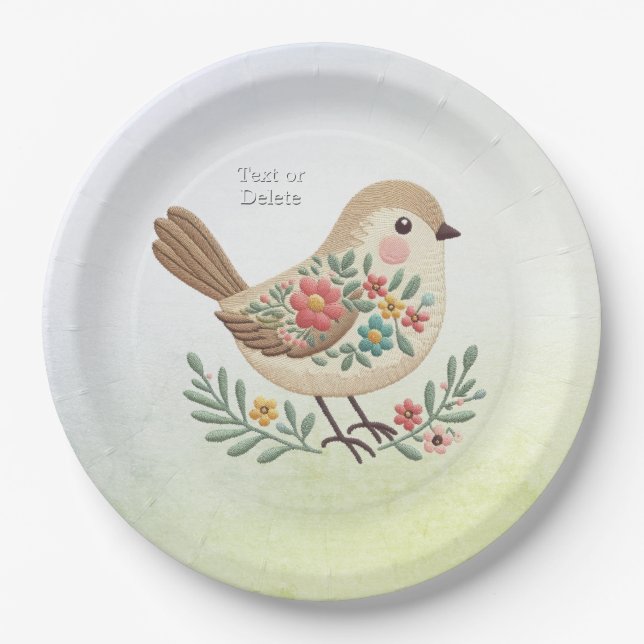 Assiettes En Carton Plaque de papier or fleurie Little Bird (Devant)