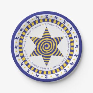 Assiettes En Carton Plaque de papier passover bleu/étoile jaune Motif