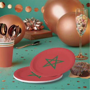Assiettes En Carton Plaque de papier patriotique avec drapeau du Maroc