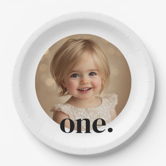 Assiettes En Carton Plaque de papier photo de premier anniversaire en  (Devant)