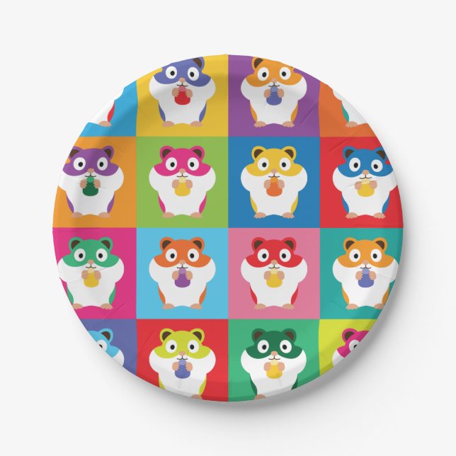 Assiettes En Carton Plaque de papier Pop Art Hamsters (Devant)