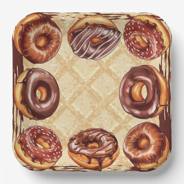 Assiettes En Carton Plaque de papier pour amoureux du chocolat, beigne (Recto)