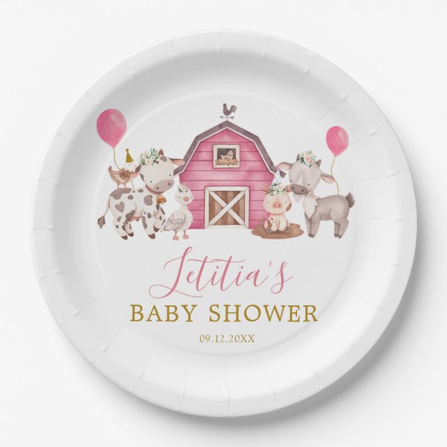 Assiettes En Carton Plaque de papier pour Baby shower de ferme rose fi (Devant)