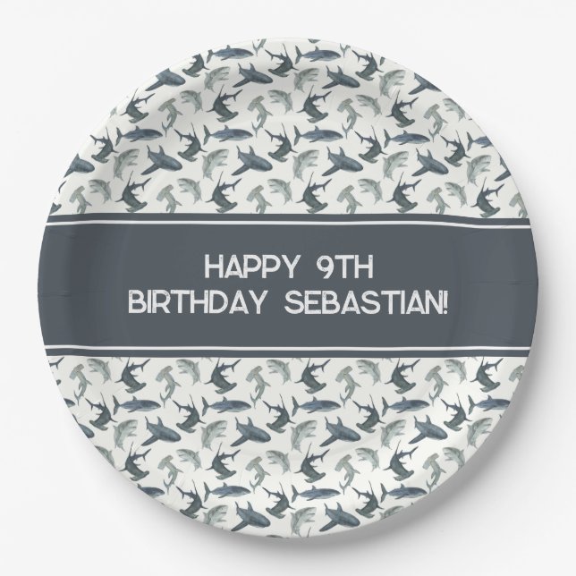 Assiettes En Carton Plaque de papier requin personnalisée | Requins aq (Devant)